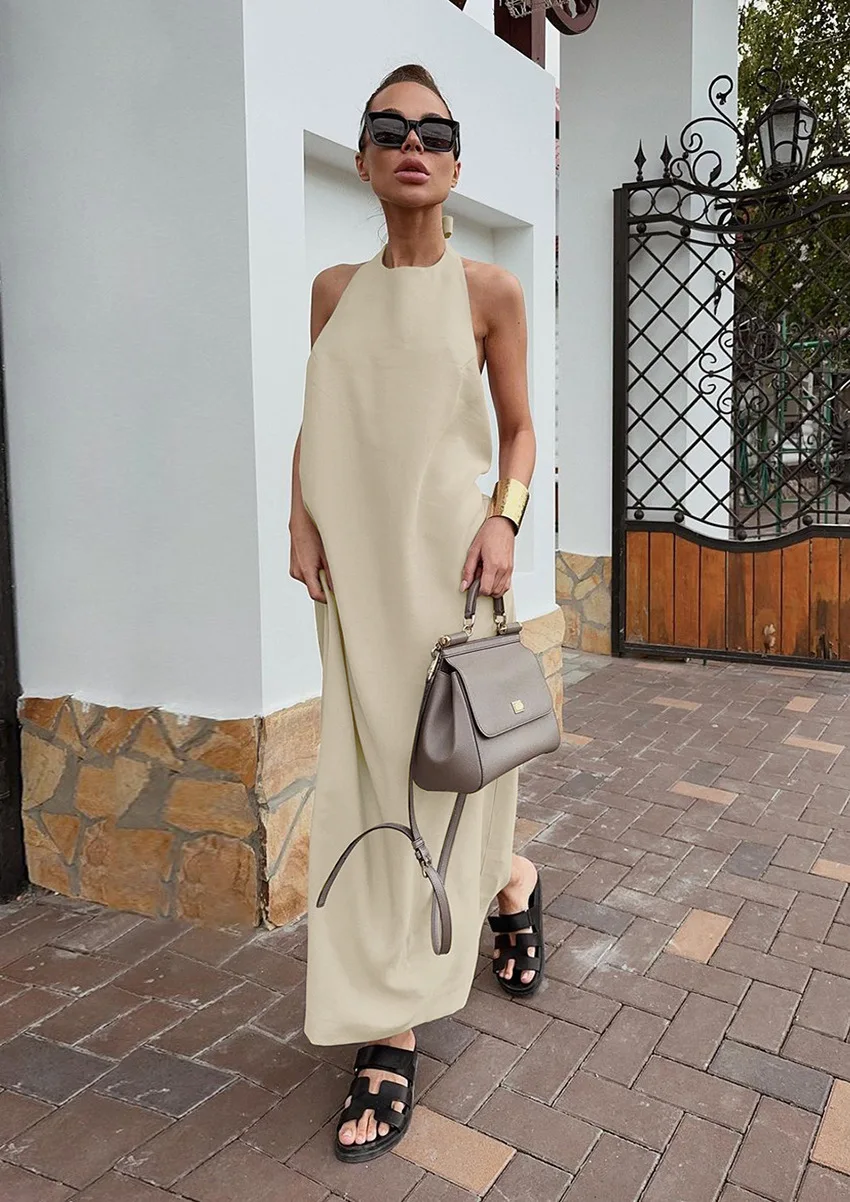 Summer Skirt French Cotton and Linen Neck Halter Dress
