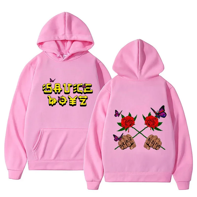 Eladio Carrion Sauce Boyz Monarca Hoodies Rose Graphic Sweatshirt Fashion Manga Anime Clothes Men/women Casual Fleece Streetwear