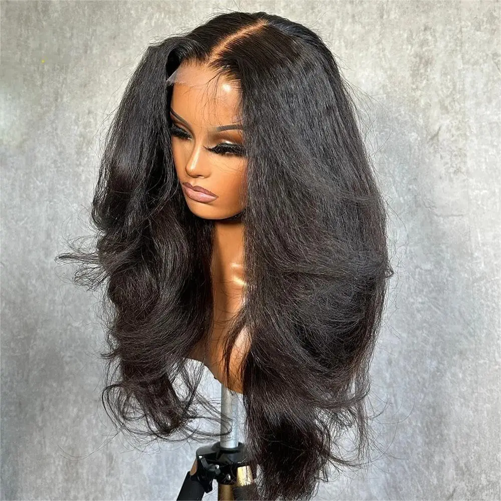 13x4 Kinky Straight Half Wig Human Hair Pre Cut Pre Plucked Pre Bleached Wigs for Black Women 16 42 Inch 200% Density