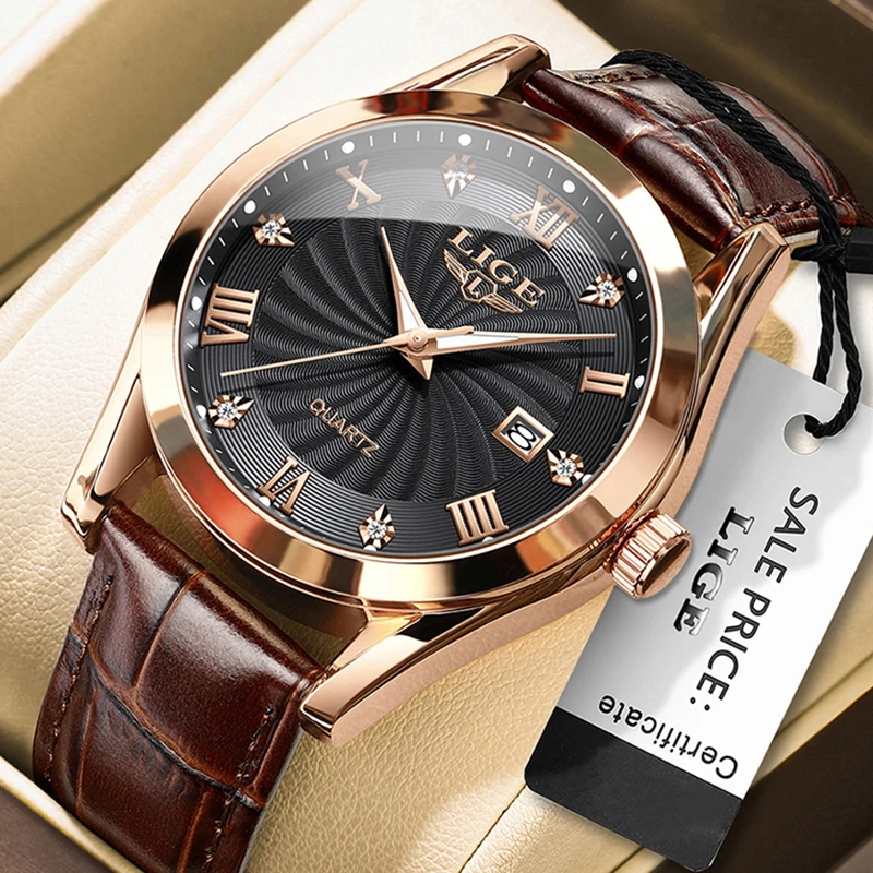 LIGE Brand Luxury Leather Watch Men Fashion Business Men Watch Military Sport Quartz Chronograph Clock Male Waterproof Watches 6