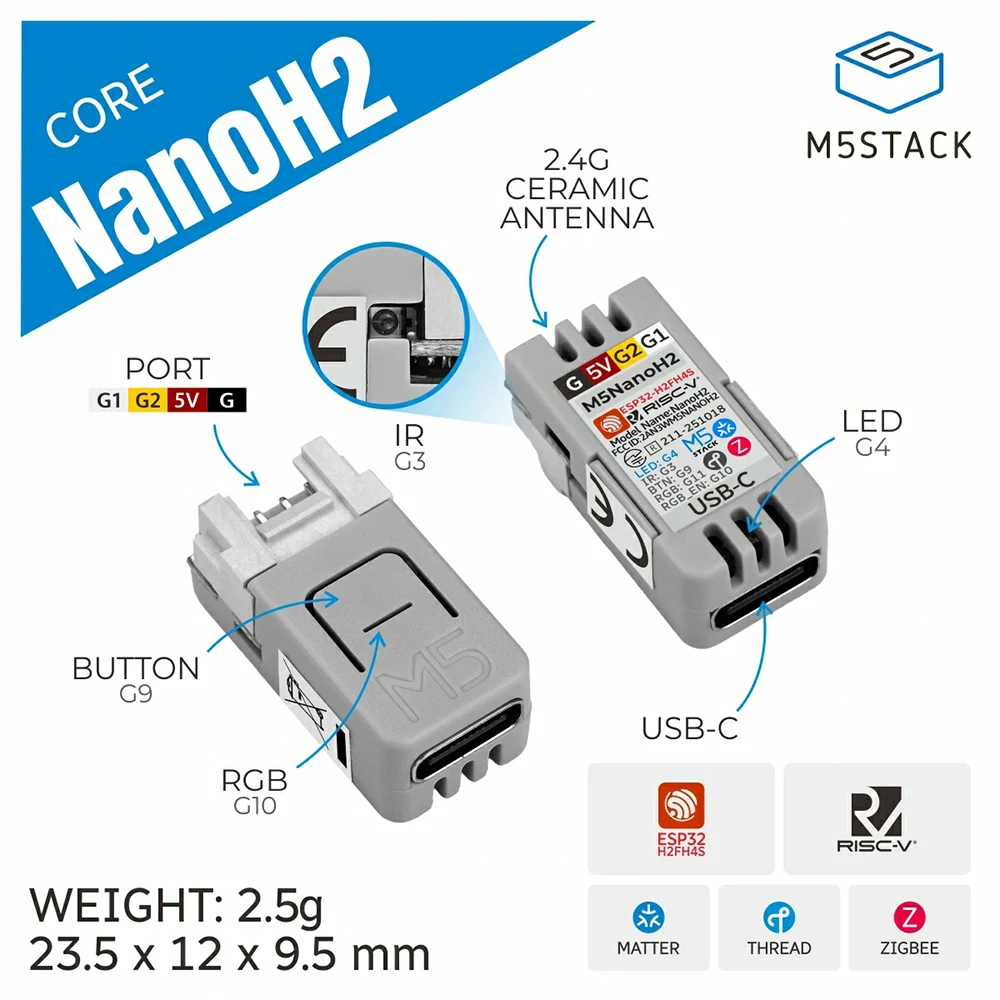 NanoH2 Ultra-Small IoT Dev Board with ESP32-H2FH4S 96MHz RISC-V Supports Zigbee/