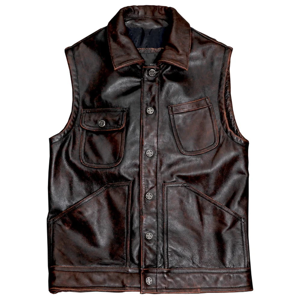 

High Quality Genuine Leather Mans's Dress Suit Waistcoat Vest Automotive Designer Pure Cow Leather Vest Coat Summer Top Tanks