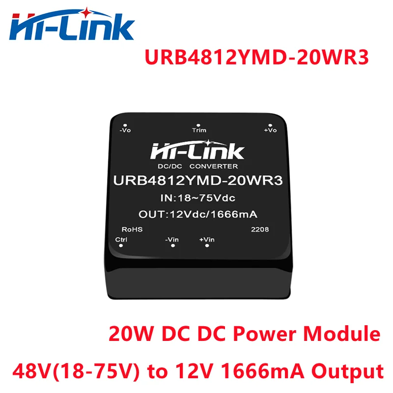 

Hi-Link New DC-DC Switching Converter 20W 48V(18-75Vdc) to 12V 1666mA Output Isolated Step-Down Power Module for EV charging