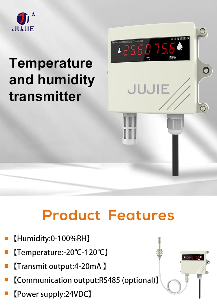 RS485 0-5V 0-10V 4-20mA Display Transmitter with Temperature Humidity Sensor Wal
