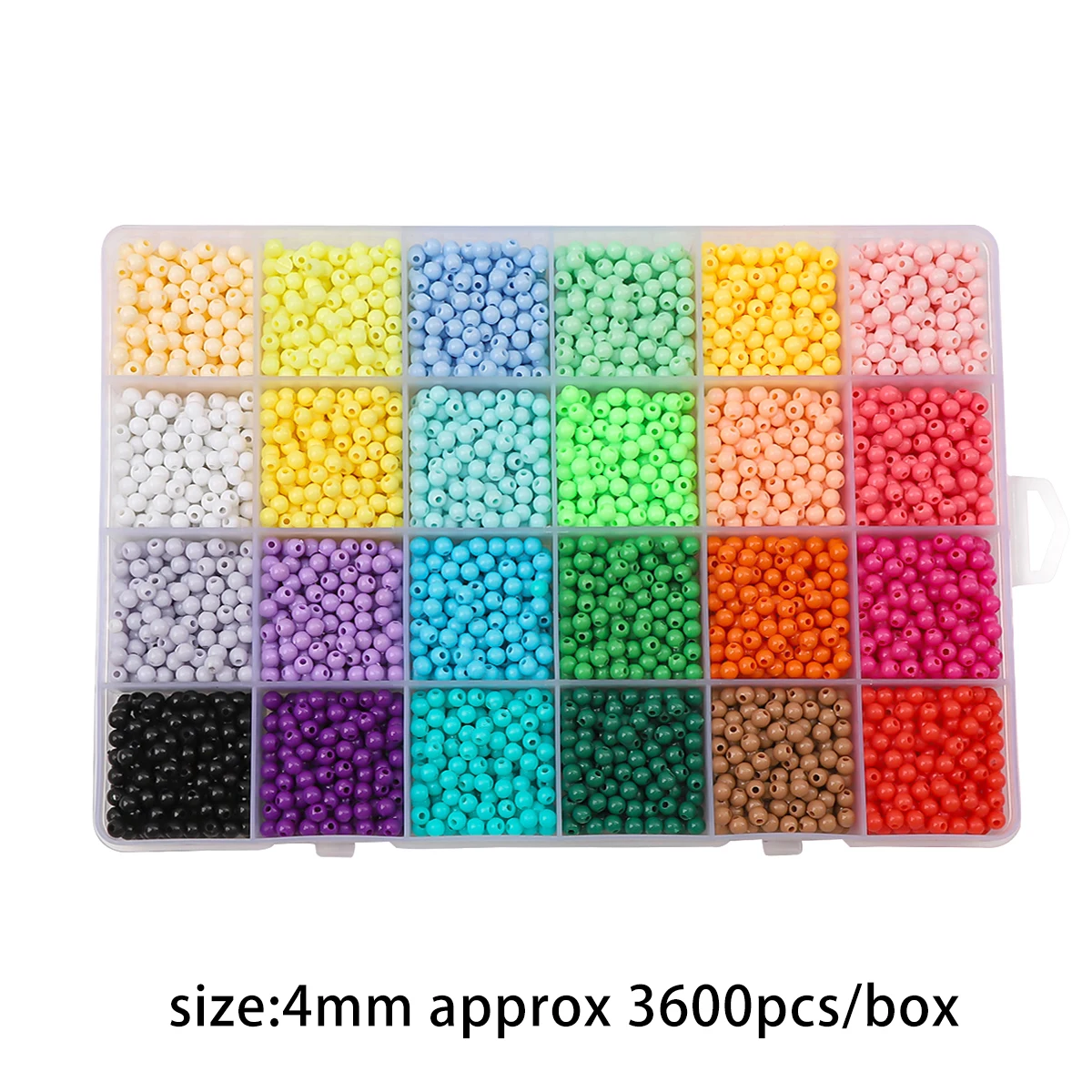 Acrylic Beads About 3600pcs 4mm Solid Round Loose Beads 24 grid box for Handmade DIY Jewelry Accessories