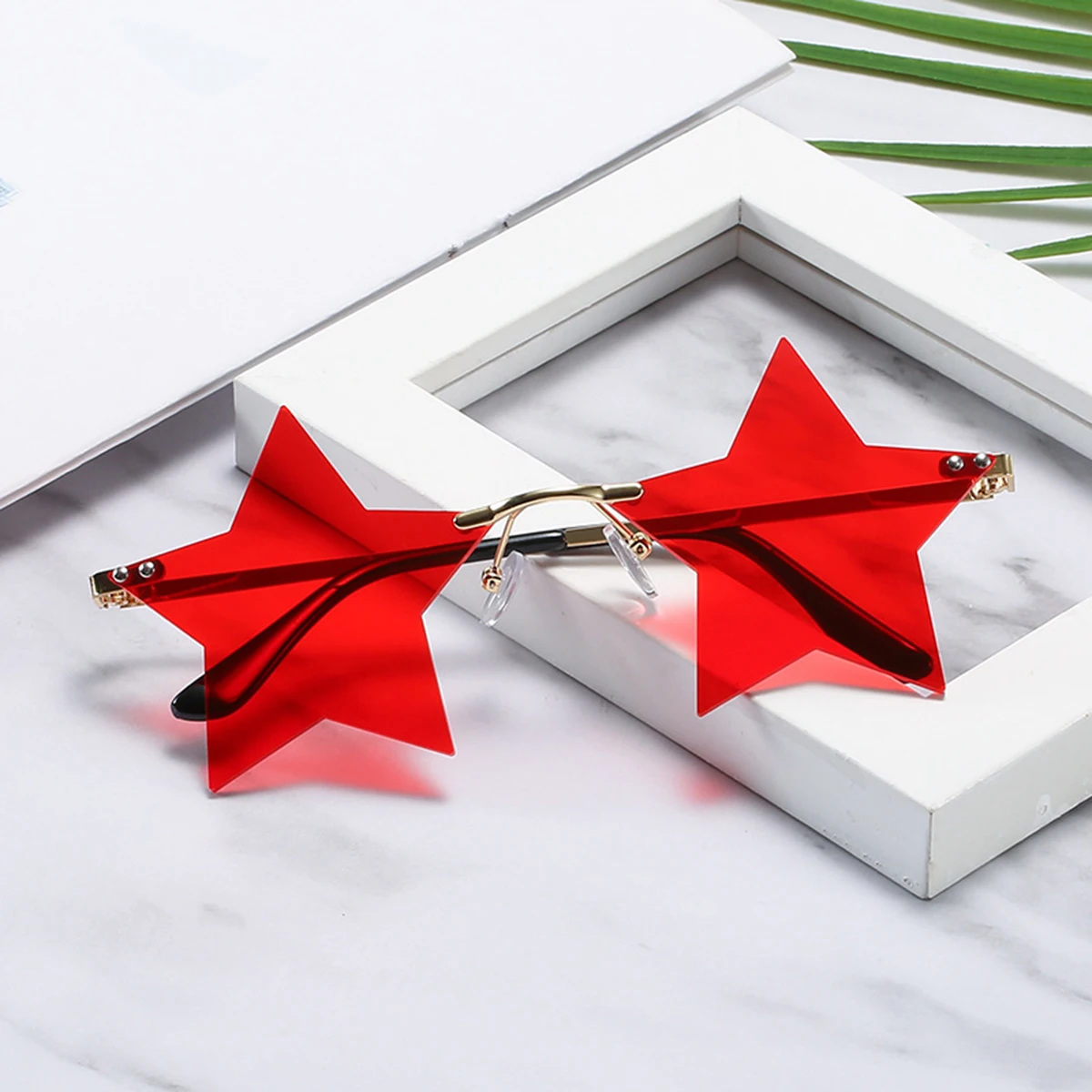 Neue randlose Sonnenbrille mit fünfzackigem Stern-Design und farbenfrohem Ozean-Design für Damen und Herren – Detail 10