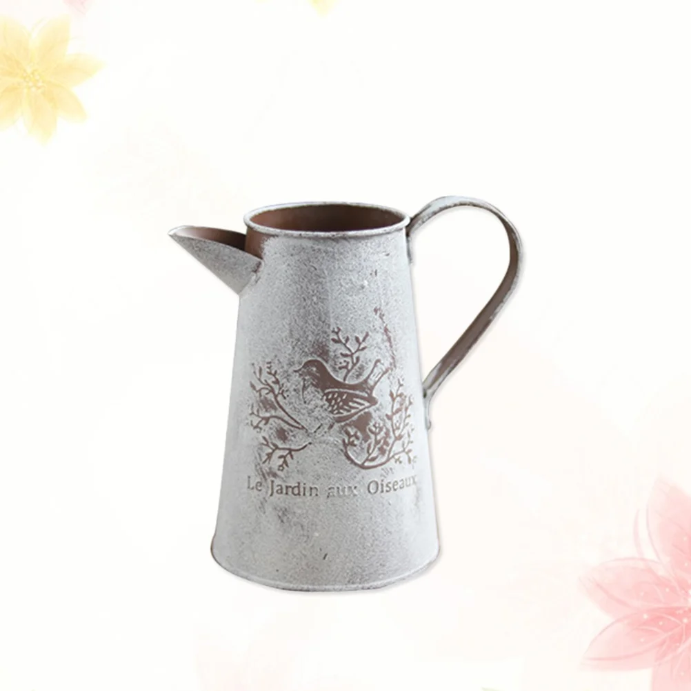 

Galvanized Container Jug Vase Decor Bucket Flower Arrangement French Vintage