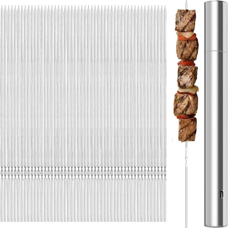 Brochettes de BBQ en acier inoxydable de 15 pouces de long en métal plat réutili