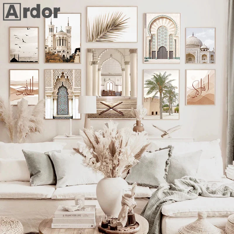 

Modern Moroccan Scenery Canvas Art Painting Islam Muslim Mosque Quote Wall Art Posters And Prints Wall Picture Living Room Decor