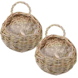 Doitool Rattan Hanging Storage Baskets For Shelves - Round Plant Faux Outdoor Plantss Bonsai Flowerpot - Woven Flower Pots