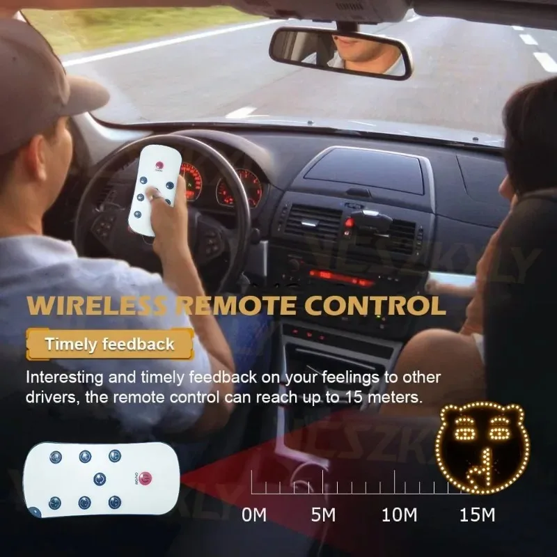 LED Car Funny Bear Face Emoji Light Finger Light Display Remote Control Rear Window Car Multi-function Warning Reminder