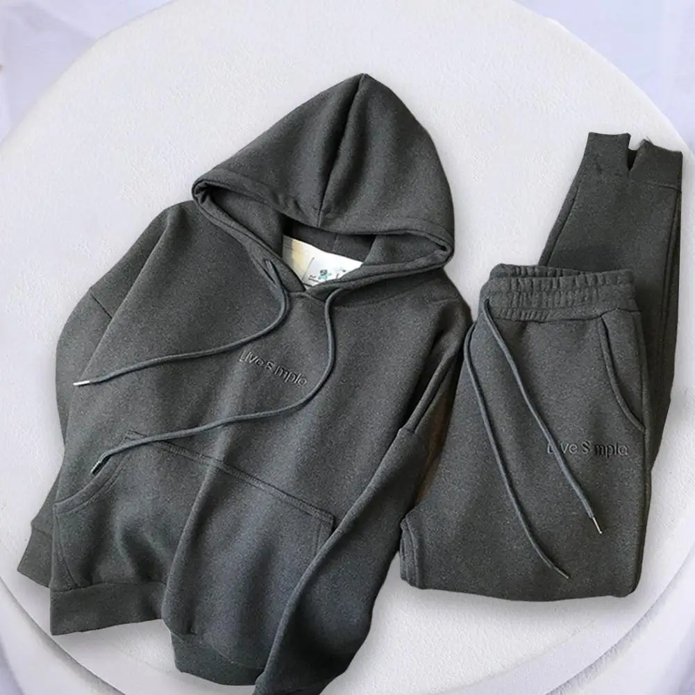 

2Pcs/Set Simple Women Tracksuit Shrinkable Hem Hoodie Sweatpants Set Elastic Waist Cold Resistant