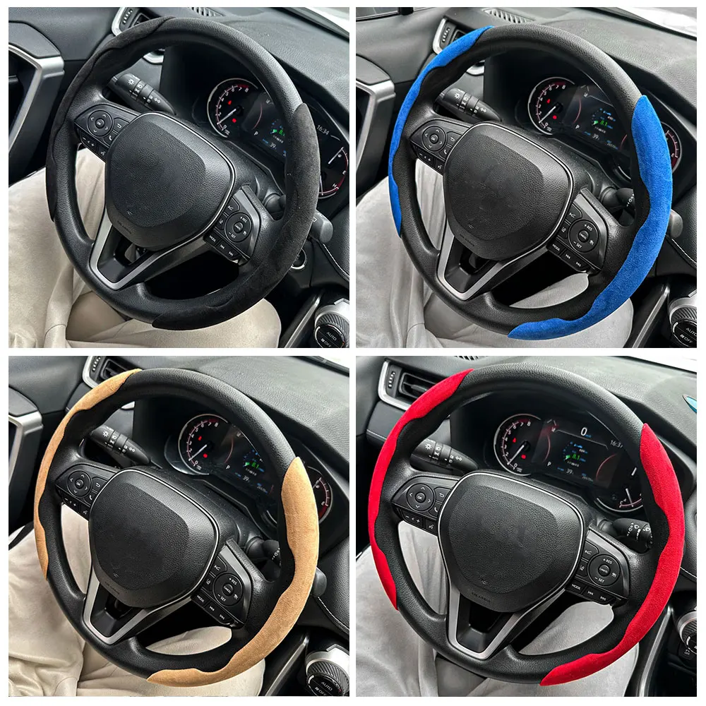 Steering Wheel Cover Suede Universal Car Steering Wheel Booster Cover Non-Slip Auto Interior Steer Protector Decoration Accessories Winter Keep warm