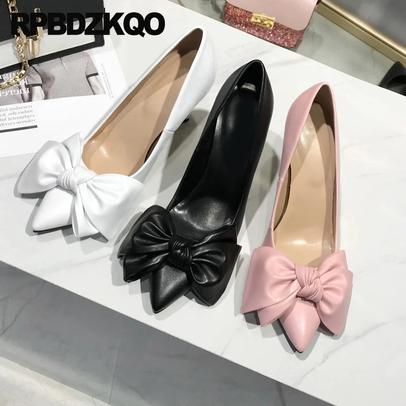 

Korean Nice Slip On Sweet Stiletto Super-high High Heels Kawaii Women Bowtie Bowknot 34 Pointed Toe Pumps Cute Bow Knot Shoes