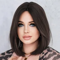 Fashion new synthetic fiber wig women's shoulder-length short Bob thin face short straight hair high temperature silk headpiece 1