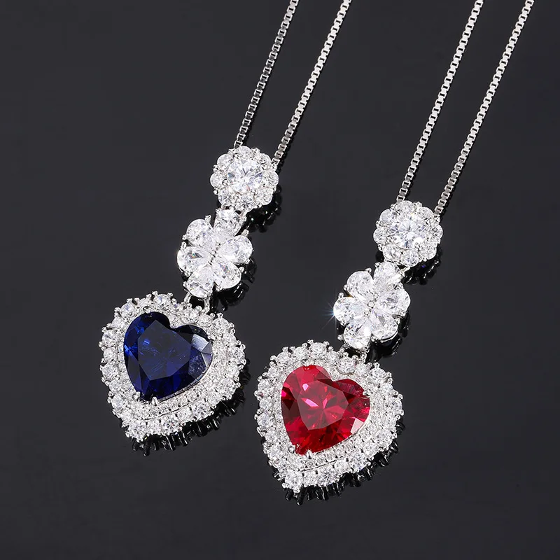 New S925 Silver Colorful Treasure Pendant Heart shaped Main Stone 10 * 10