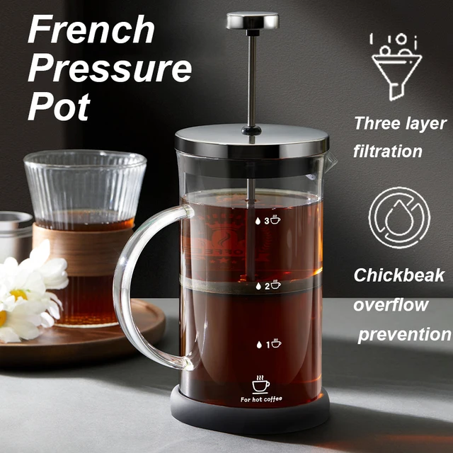 350ML/600ML French Press Coffee Maker Pot Hand Brewing Coffee Tea Milk Foam Pot Multifunctional Hand Punch Pot Coffee Accessory