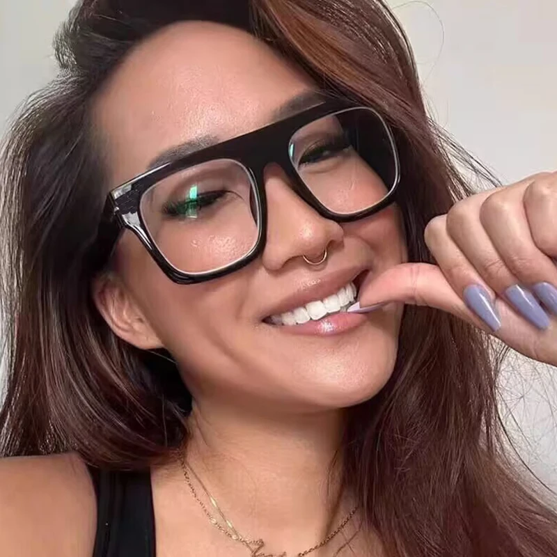 Oversized Square Eyeglass Frames for Men Women with Anti Blue Light Optical Lenses
