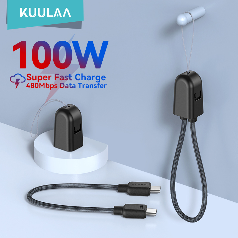 KUULAA PD 100W Type C To Type C Cable Lanyard Data Cable Portable Type C to USB C Fast Charging Cable For iPhone Samsung  Laptop