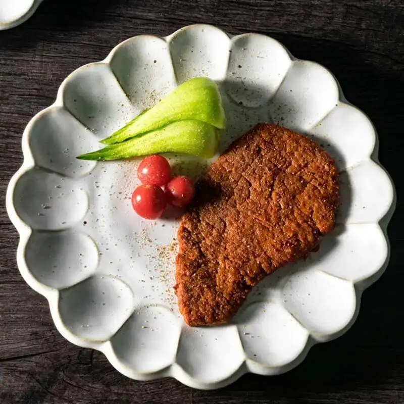 Retro Flower Shape Ceramic Dinner Plate Tableware Steak Dish Fish Long Tray Salad Rice Soup Noodles Bowl