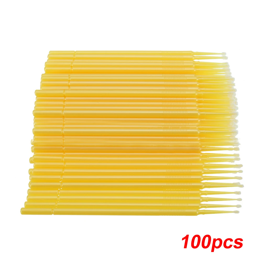 100pcs 터치 페인트 마이크로 브러시 대형 2MM/소형 1MM 팁-노란색 플라스틱 마이크로 애플리케이터 100mm 자동차 청소 도구