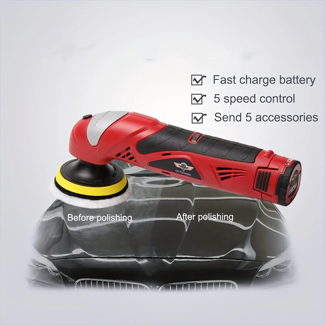 12V Wireless Polisher 4 Inch Car er ing Kit With 4 ing Pads 5-speed Adjustable For Car Detailing Scratch Repair