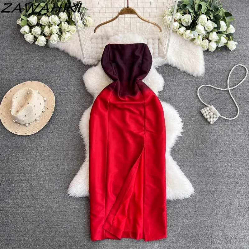 

Женское летнее платье с разрезом, элегантное платье в стиле пэчворк, с градиентными цветами, офисная одежда для женщин