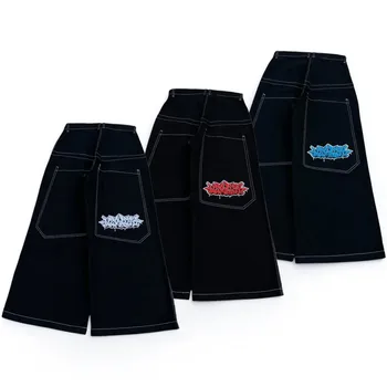 Y2k Baggy New Wexwear Stripes Black Pants Embroidered Jeans Streetwear Men Harajuku Hip Hop Women High Waist Wide Trouser 1
