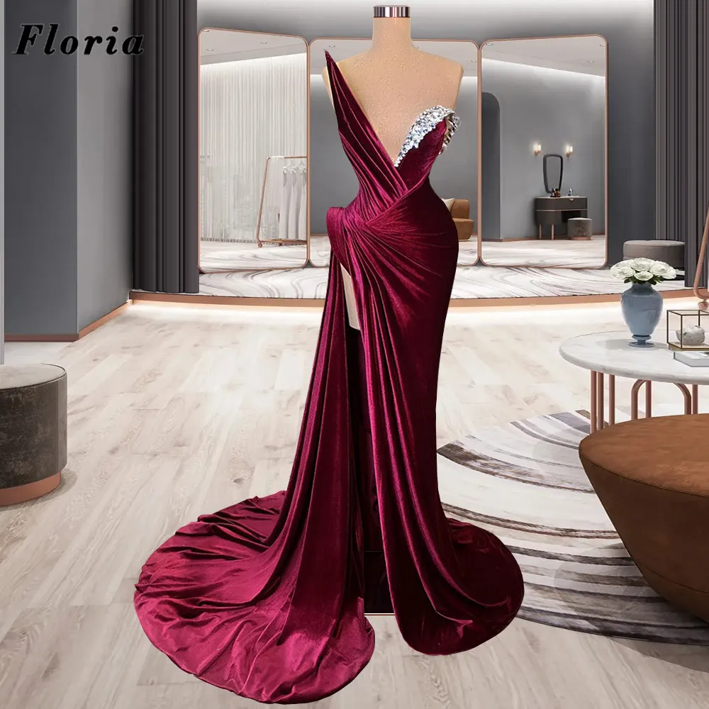 

Floria Couture Luxury Long Velvet Evening Dresses 2 Styles Dubai Beading Crystals Prom Gowns New Mermaid Celebrity Party Dresses