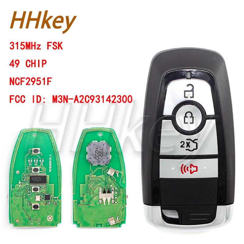 Hhkey 2018 - 2020 Edge Explorer Fusion Mustang Keyless-Go Remote Key / Ncf2951F / 49 Chip Id Fcc: M3N-A2C93142300