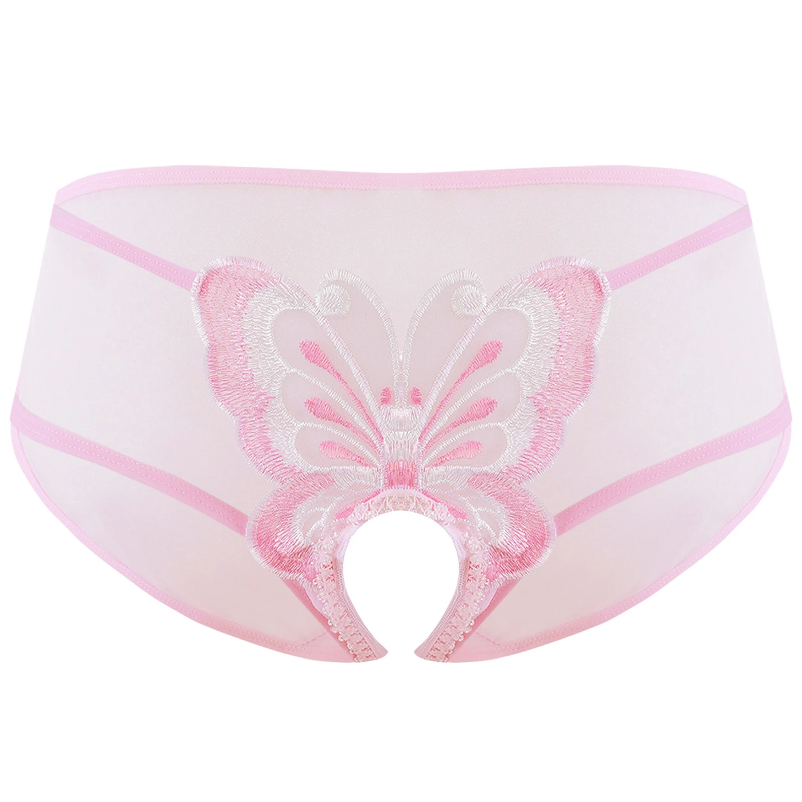 

Men's Sheer Mesh Panties Butterfly Embroidery Underpants Sexy Crotchless Low Rise Briefs Hollow Out Sissy Gay Male Underwear
