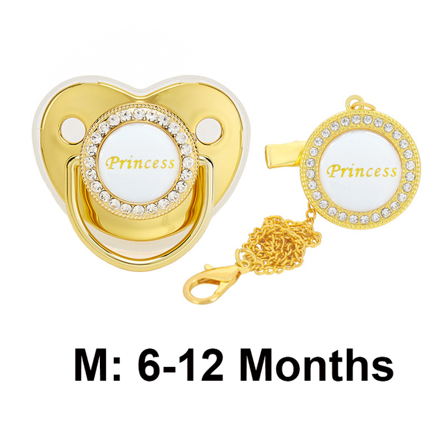 Bling Baby Pacifier Clips Rhinestone Newborn BPA Free Silicone Baby Soother with Chain Baby Shower Gifts Prince Princess
