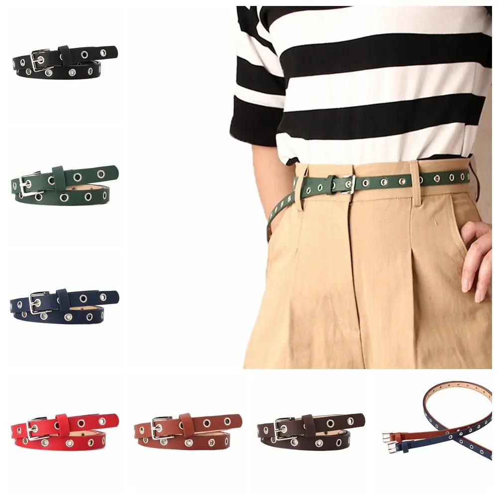 

Grommet Eyelet Waist Belts Korean Thin PU Leather Waist Belt for Women Alloy Pin Buckle Holes Hollow Waistband Women