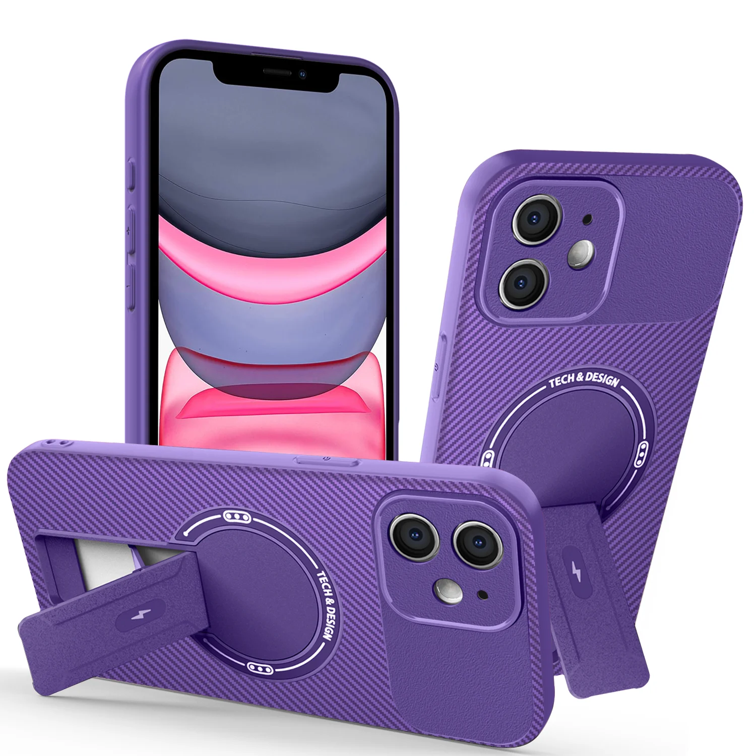 Magnetic Stand Carbon Fiber Case with Magsafe Compatibility and Wireless Charging Cover