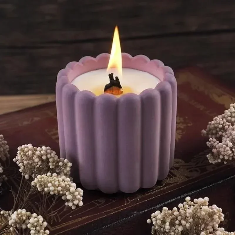 Candle Cup Silicone Mold DIY Cement Gypsum Candle Jar Silicone Mold Aromatherapy Gypsum Vertical Stripe