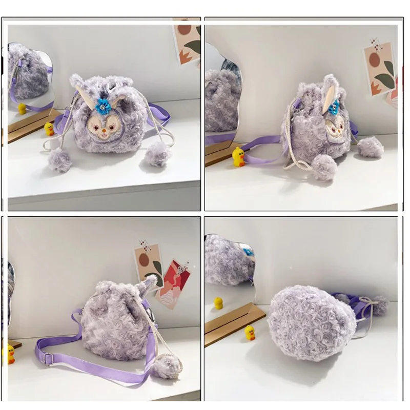 Disney Duffy Bear Girl Plush Bucket Backpack Cartoon Stellalou Cute Crossbody Coin Purse Shoulder Bag Elastic Band Mini Bags 6