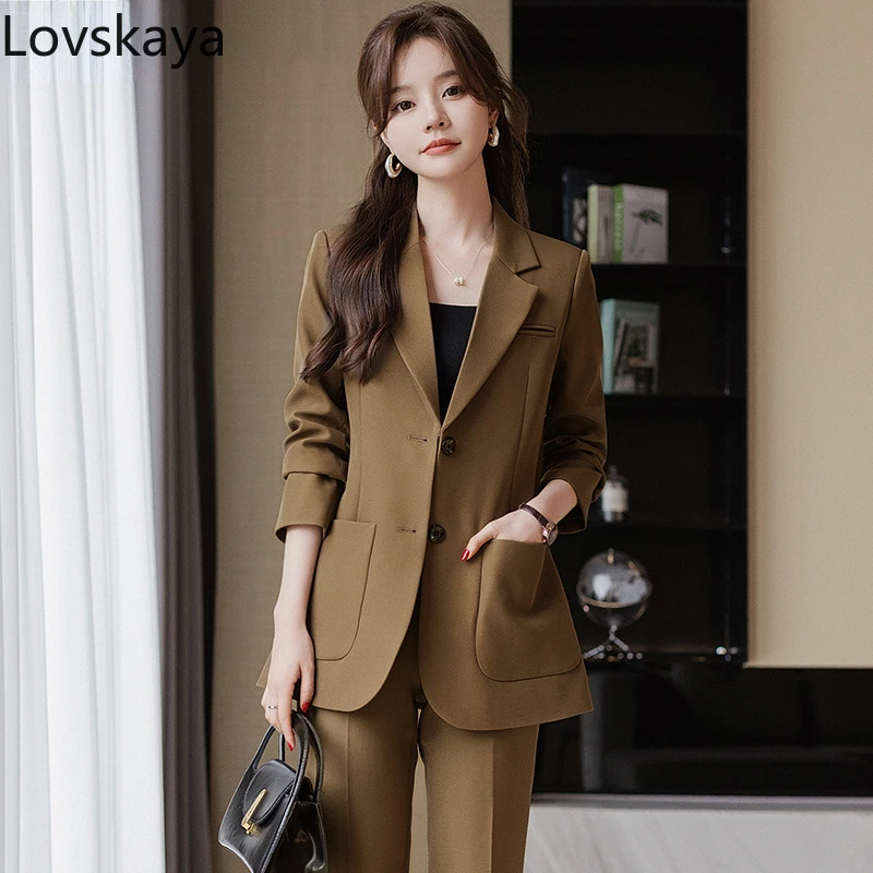 

New professional formal attire temperament goddess style suit set high-end coffee colored suit jacket women spring and autumn