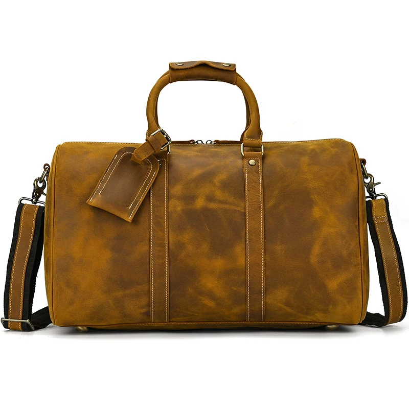 Marron Vintage En Cuir de Cheval Fou De Sport Week-End Sac de Sport Avec Compart