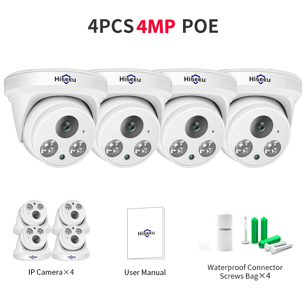 كاميرا Hiseeu H.265 + 4MP 5MP POE IP قبة CCTV ONVI...