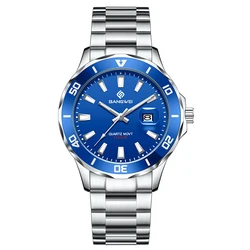 LIGE Luxury Men's Luminous Waterproof Business Watch with Calendar Quartz Movement (Silver blue)