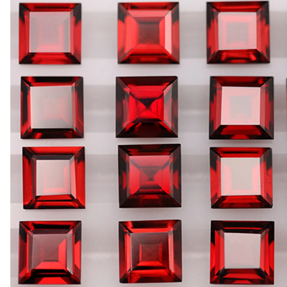 Gemstone Natural Deep Red Garnet for Jewelry 7X7mm10pcs High Quality Square Cut Losse Gemstones Support for DIY Design