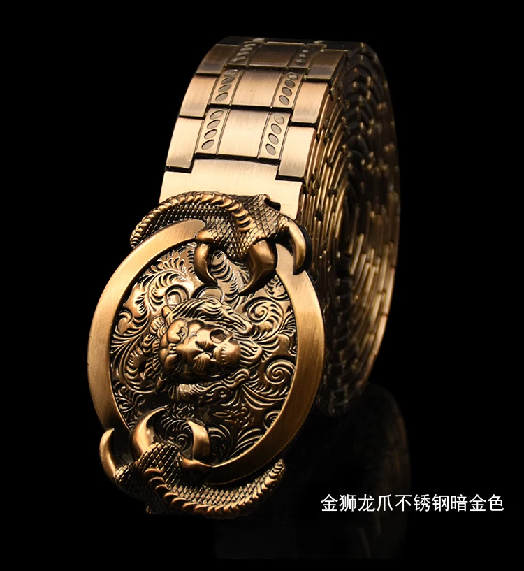 Men's belt Stainless steel Belt Retro Dragon metal Belt Gold Color Charm Belt Hip Hop Punk Strap self-defense luxury Belt male formal belt for men