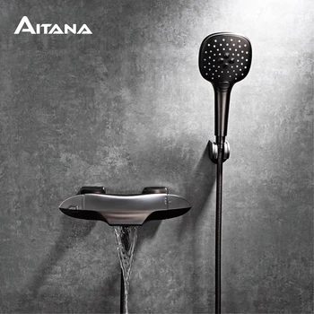 ก๊อกน้ำในห้องน้ำสีทองทองเหลืองหรูหราพร้อมการออกแบบที่เรียบง่ายอุณหภูมิคงที่ควบคุมคู่ทั้งร้อนและเย็น 1