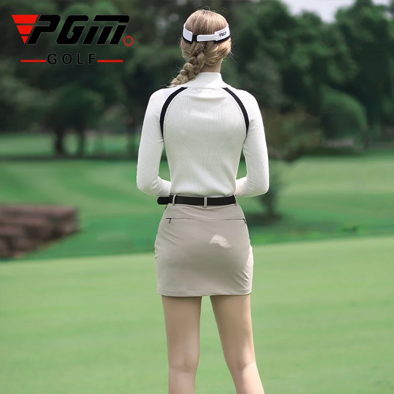 PGM Autumn Winter Women Sweater Slim Fit Golf Clothes Leisure Sports Ladies Zip Collar Table Tennis Shirt Knit Fabric YF353