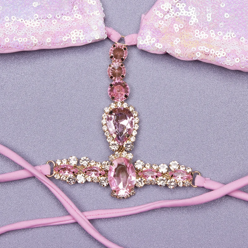 Rhinestone Bikini Swimsuit - Sexy Push-Up Swimwear for Women