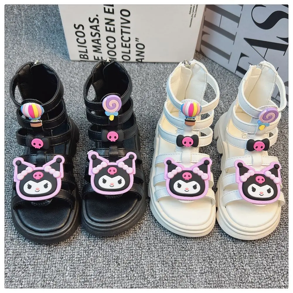 Girls Summer Sandals Soft 2024 New black white Princess Shoes Fashionable Casual Kuromi Big Boys Lightweight children shoes 3