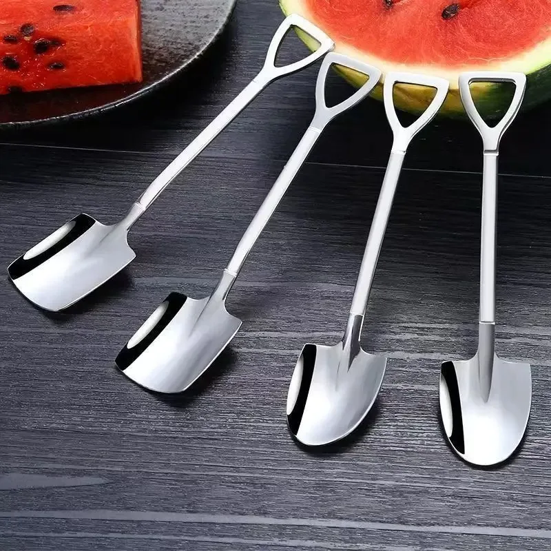 Shovel Spoons Stainless Steel Teaspoons Creative Coffee Spoon for Ice Cream Dessert Tableware Scoop Cutlery Set for Eating