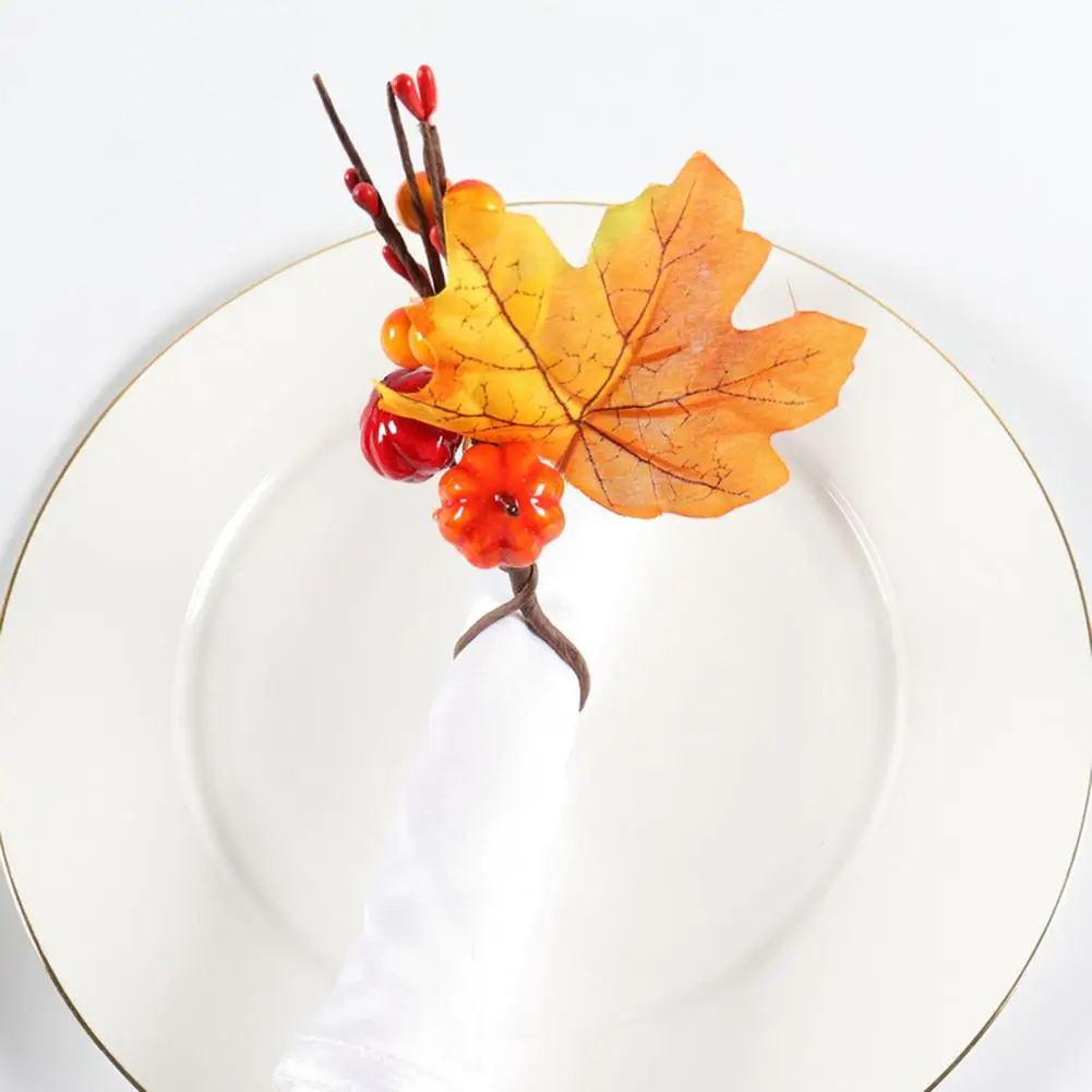 

Unique Napkin Rings Thanksgiving Napkin Rings Realistic Veins Design Pumpkin Maple Leaves Buckles Dining Table Decorations Party