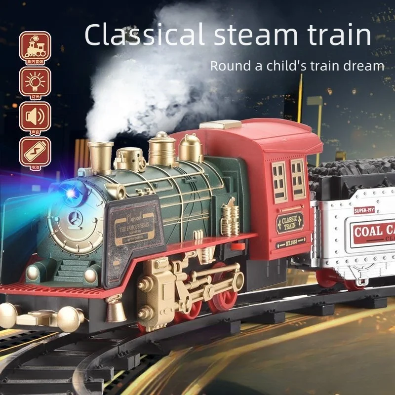 Christmas remote control Train Toys steam Locomotive Engine Cargo Car and Train Tracks For kids