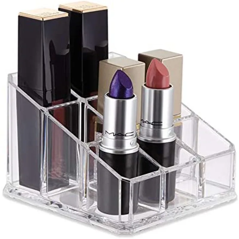 Lipstick Storage Box 1PC 9-grid Lipstick Storage Box Desktop Transparent Lip Gloss Storage Box Display Rack Minimalist Lipstick Rack